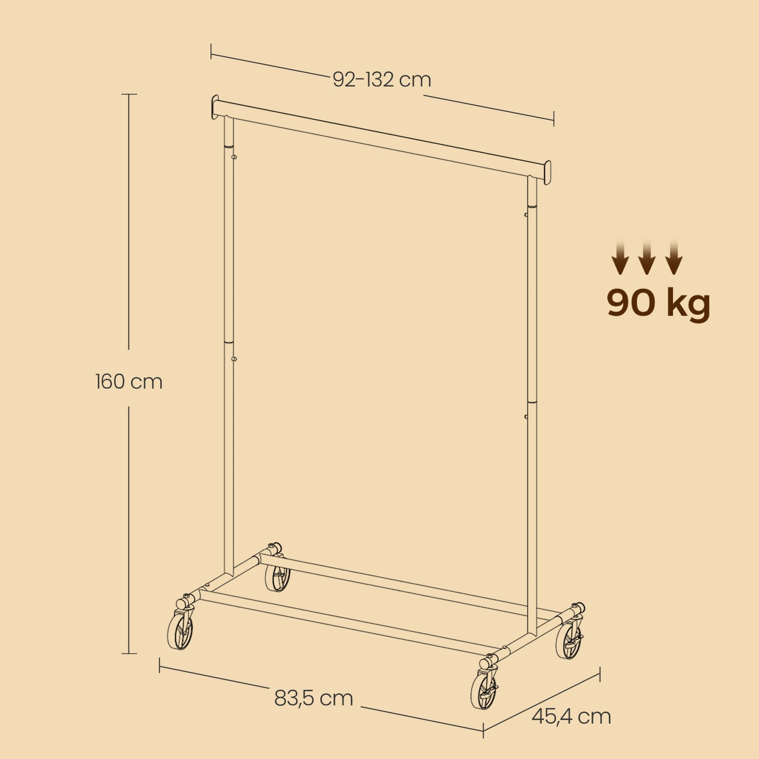 Clothes Rack – Metal – Silver – Heavy Duty, Extendable, Portable, Load Capacity 90 kg