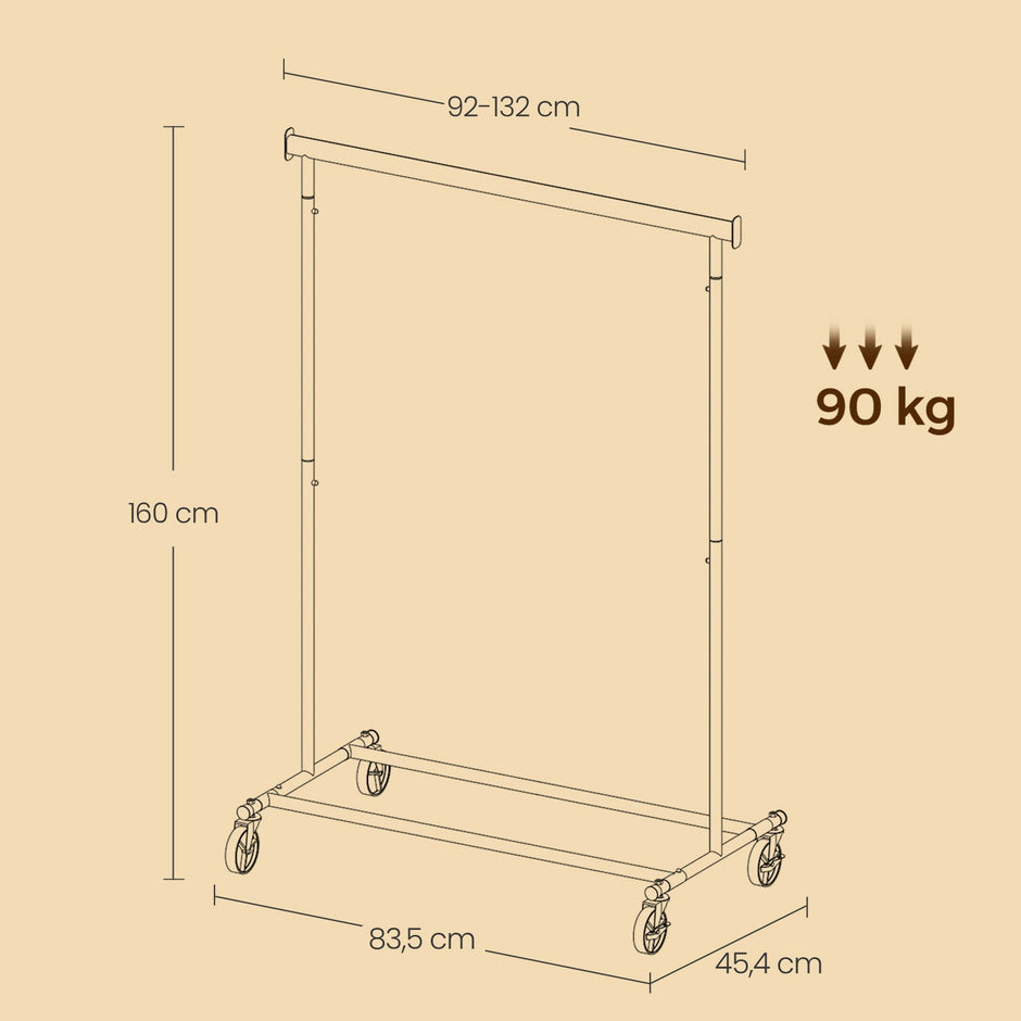 Clothes Rack – Metal – Silver – Heavy Duty, Extendable, Portable, Load Capacity 90 kg