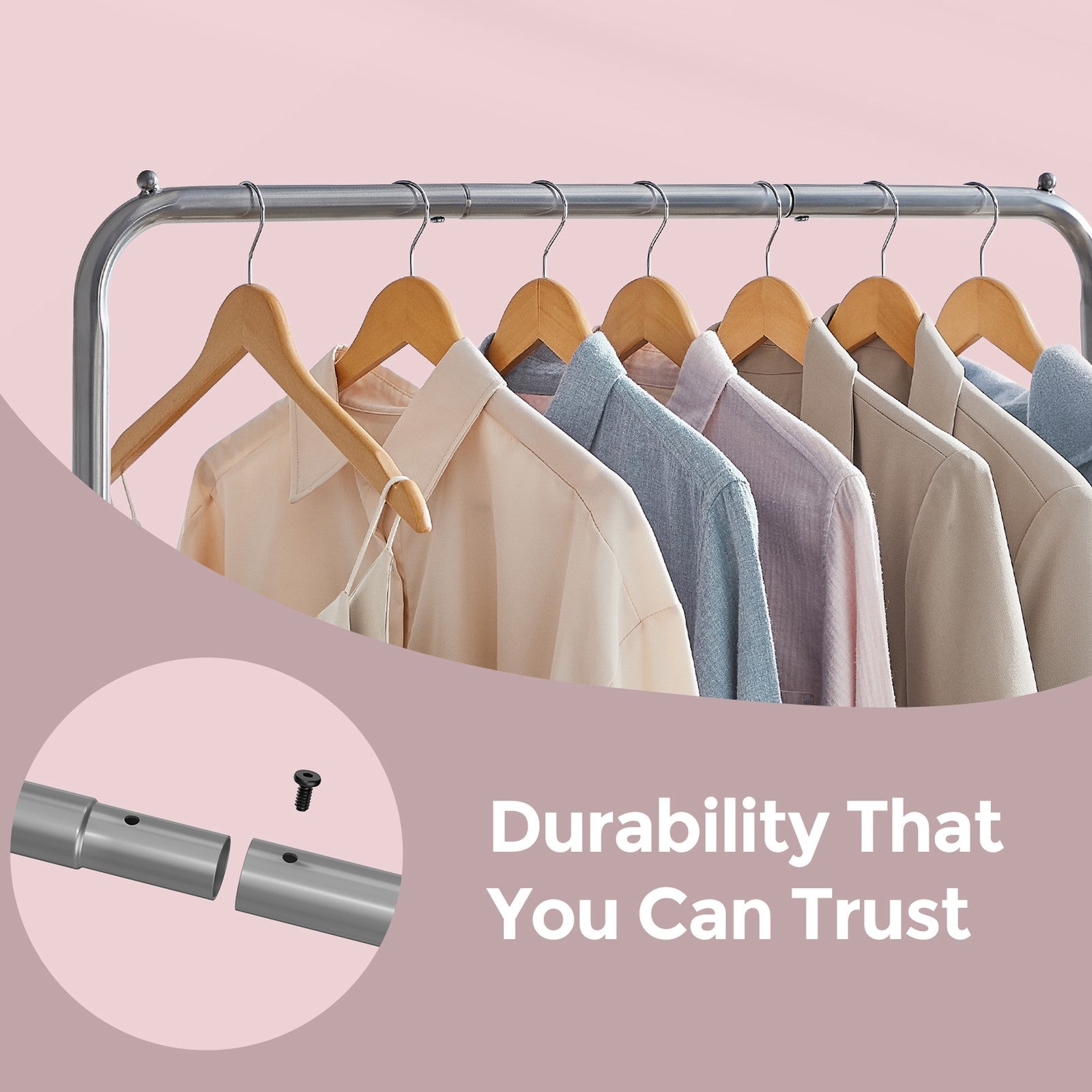 Mobile Clothing Rail – Metal – Black – Lockable Wheels and Storage Shelf