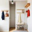 Coat Rack Stand with Shoe Storage Bench – Oak and Cream – Industrial Design with Hooks