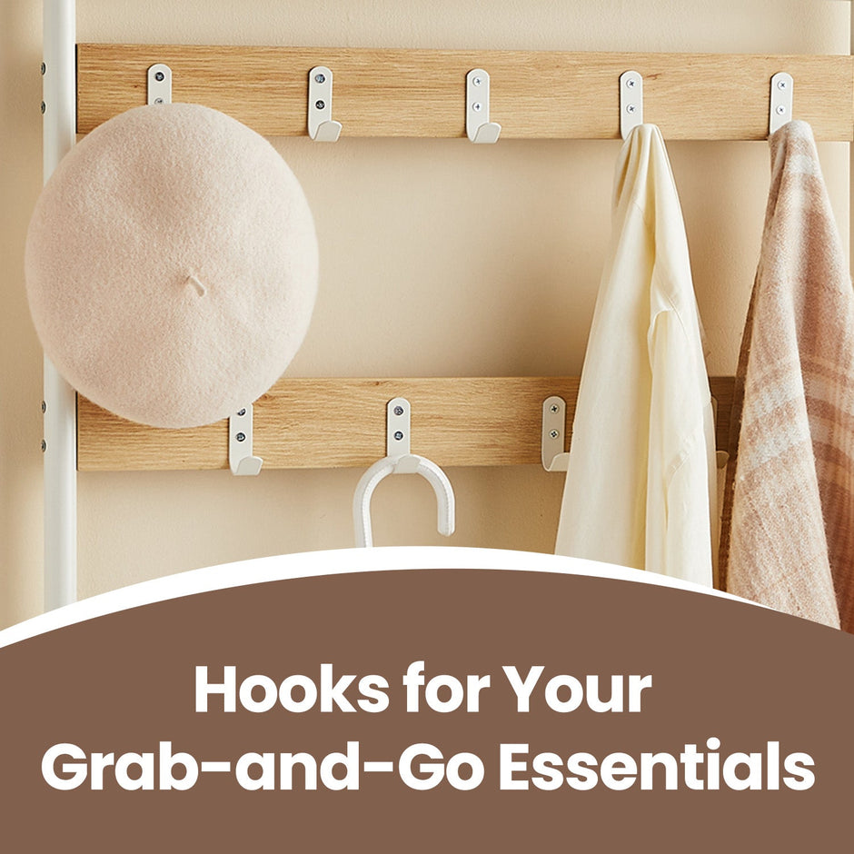 Coat Rack Stand with Shoe Storage Bench – Oak and Cream – Industrial Design with Hooks