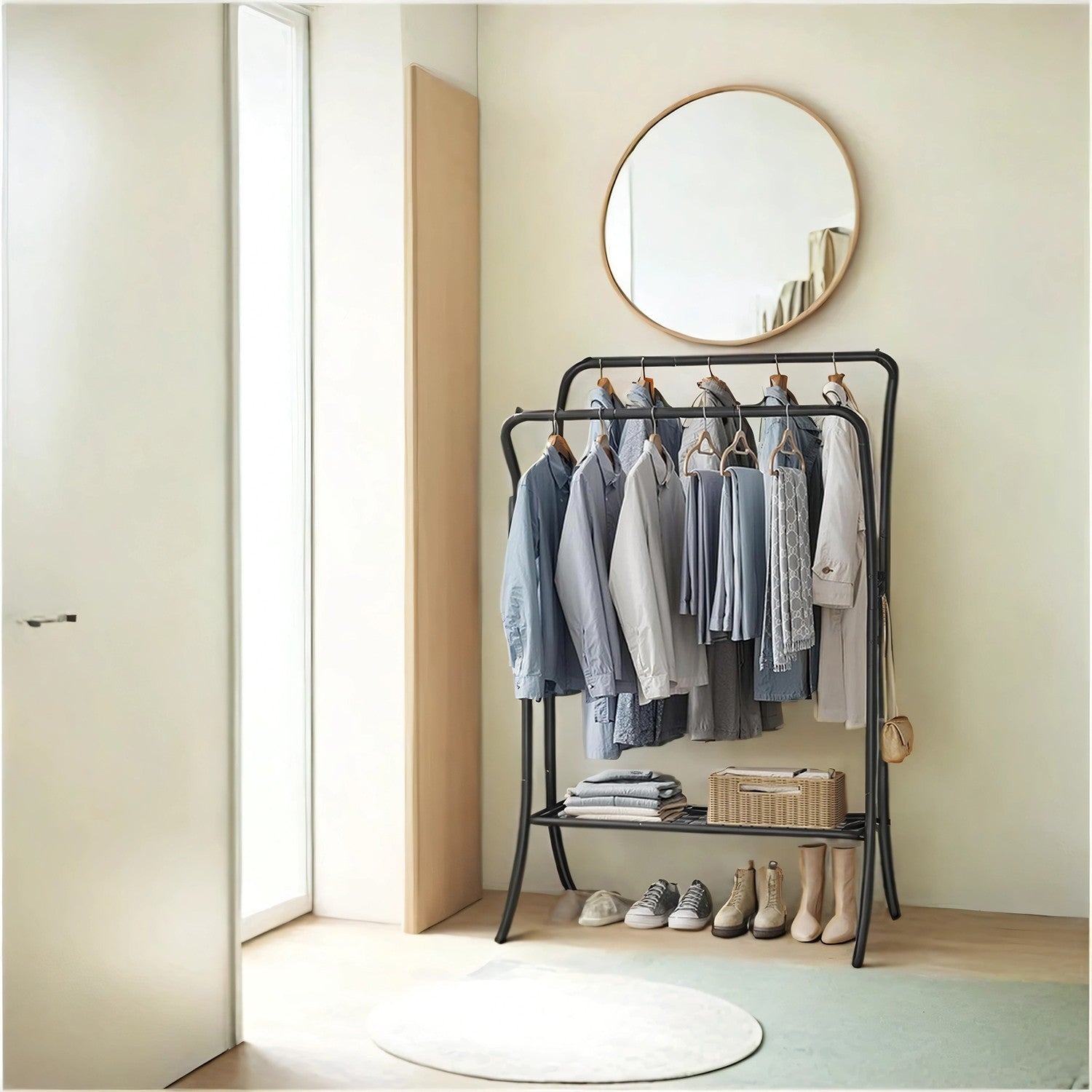 Clothing Rack – Metal – Heavy Duty – Portable with Storage Shelves and Hooks