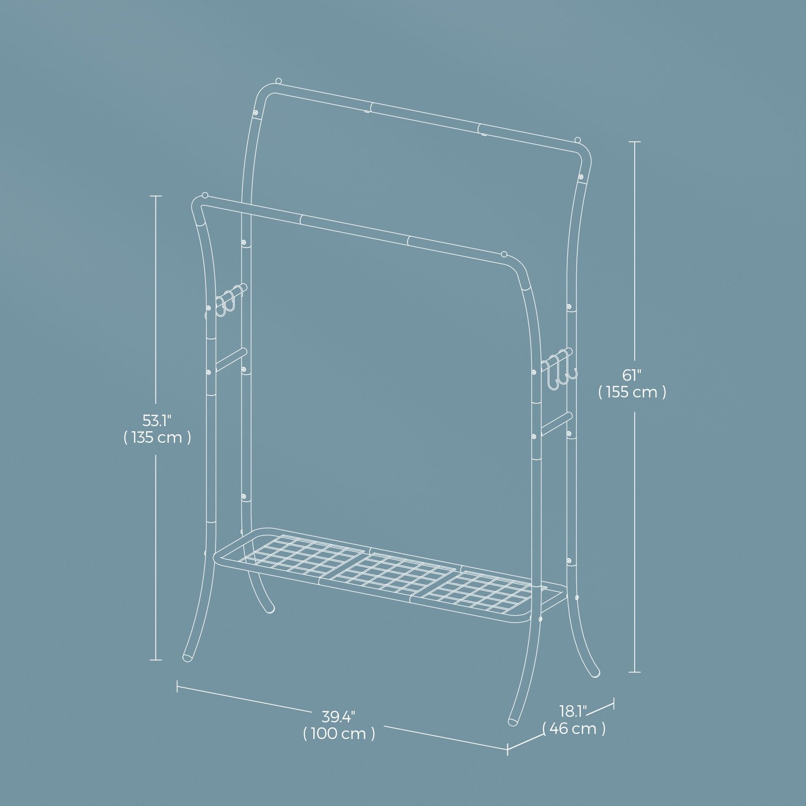 Clothing Rack – Metal – Heavy Duty – Portable with Storage Shelves and Hooks