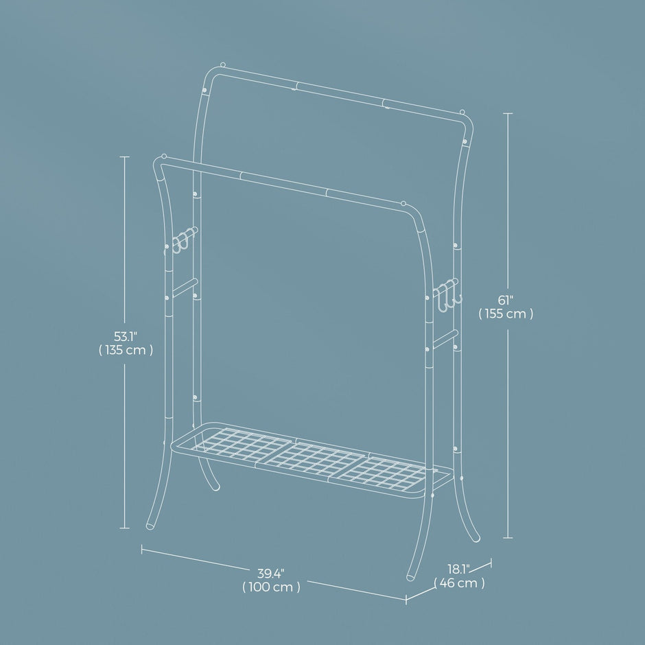 Clothing Rack – Metal – Heavy Duty – Portable with Storage Shelves and Hooks