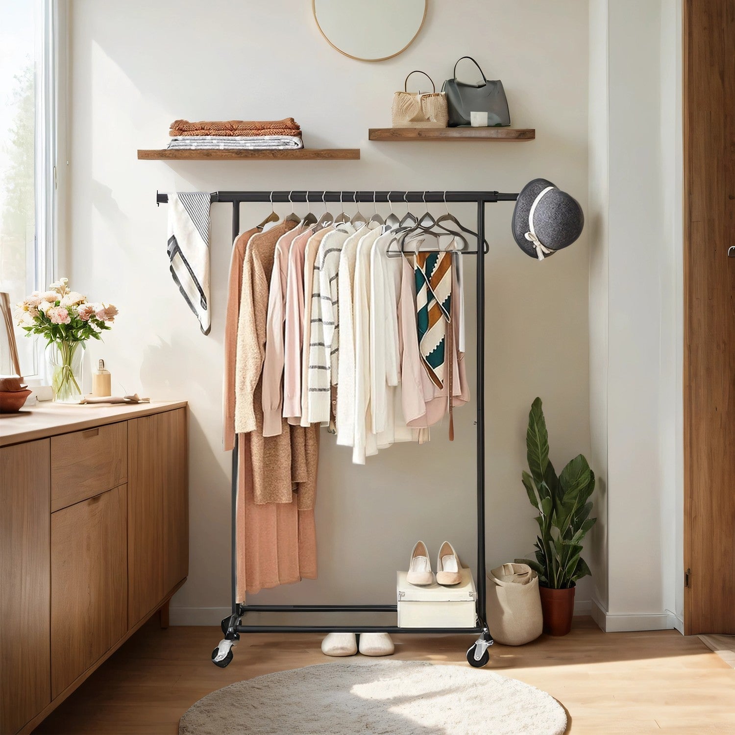 Garment Rail – Metal – Black – Adjustable, Heavy Duty with Wheels and 100 kg Load Capacity