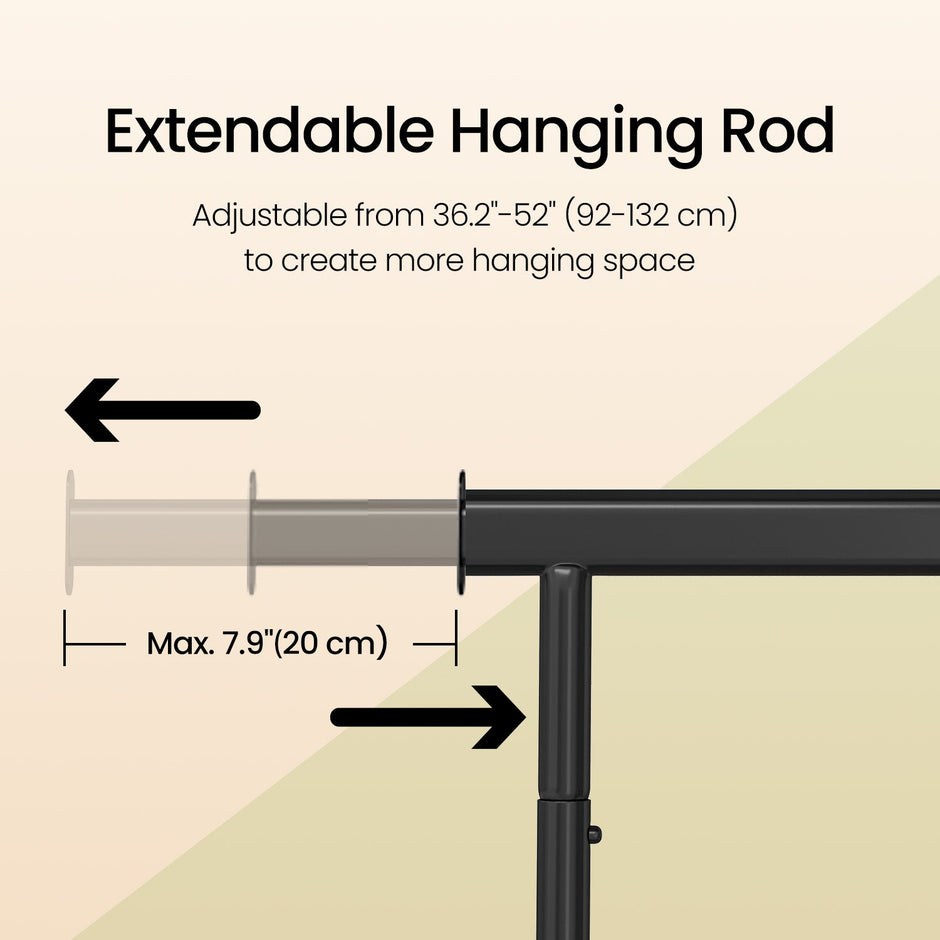 Garment Rail – Metal – Black – Adjustable, Heavy Duty with Wheels and 100 kg Load Capacity