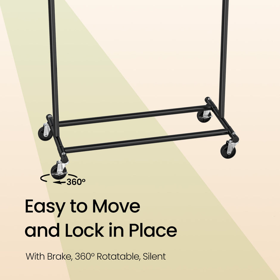 Garment Rail – Metal – Black – Adjustable, Heavy Duty with Wheels and 100 kg Load Capacity