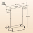 Garment Rail – Metal – Black – Adjustable, Heavy Duty with Wheels and 100 kg Load Capacity