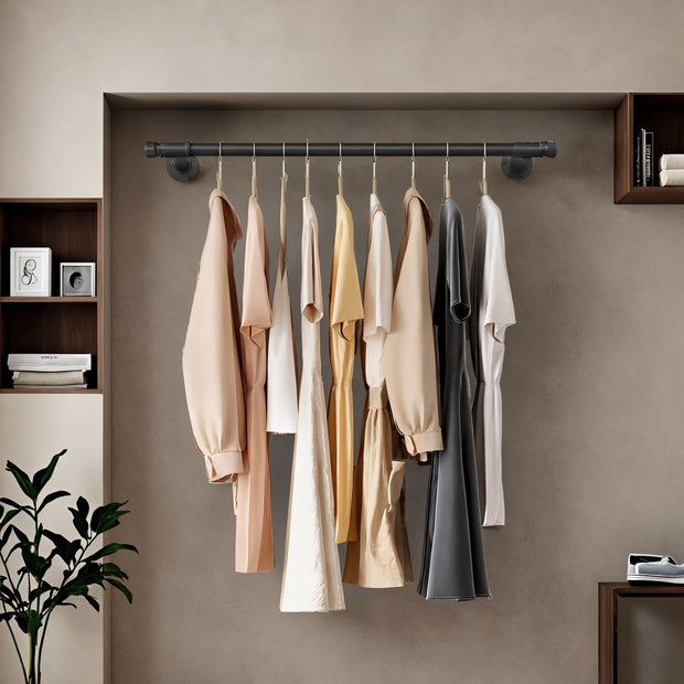 Wall-Mounted Clothes Rail – Steel – Black – Space-Saving Design with 60 kg Load Capacity