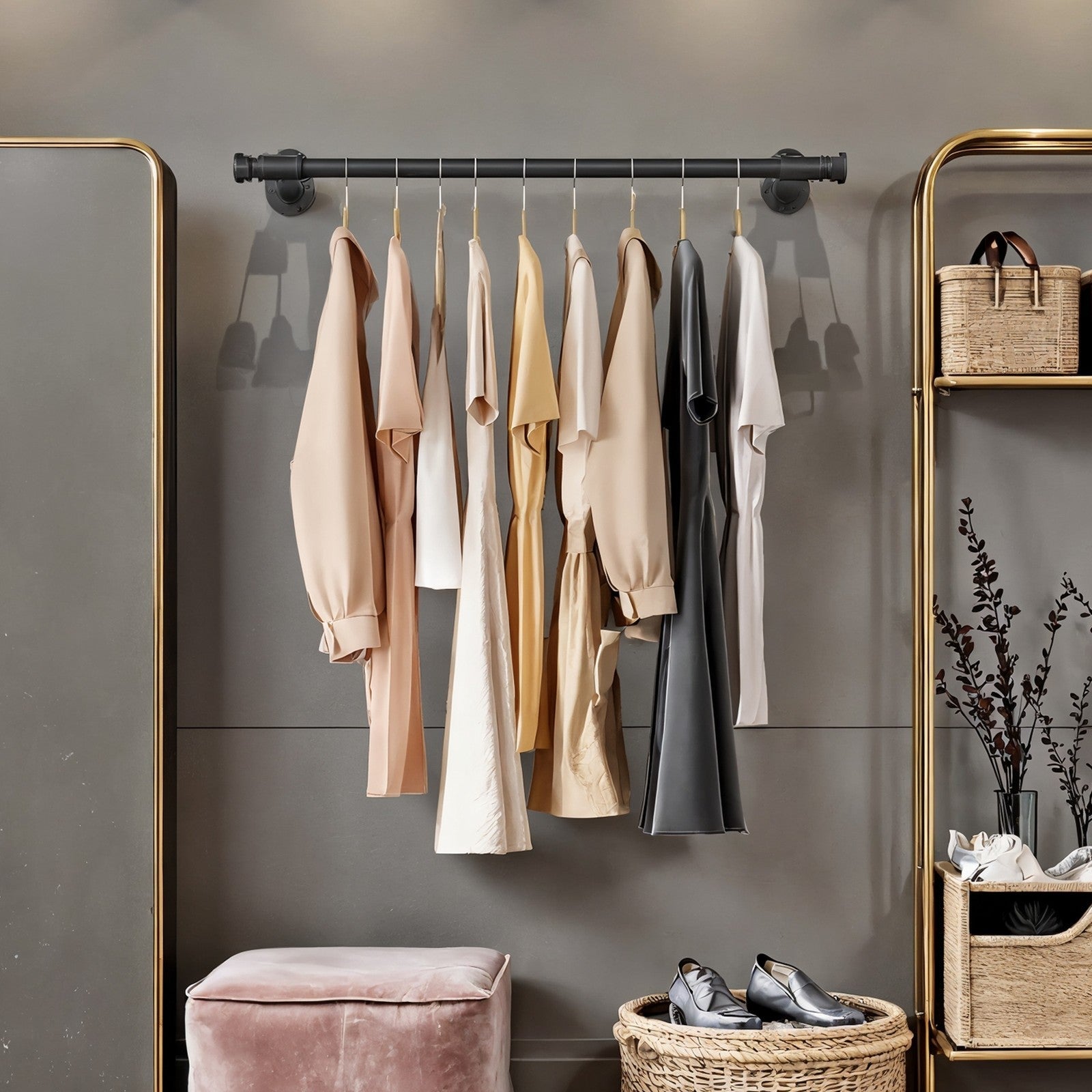 Wall-Mounted Clothes Rail – Steel – Black – Space-Saving Design with 60 kg Load Capacity