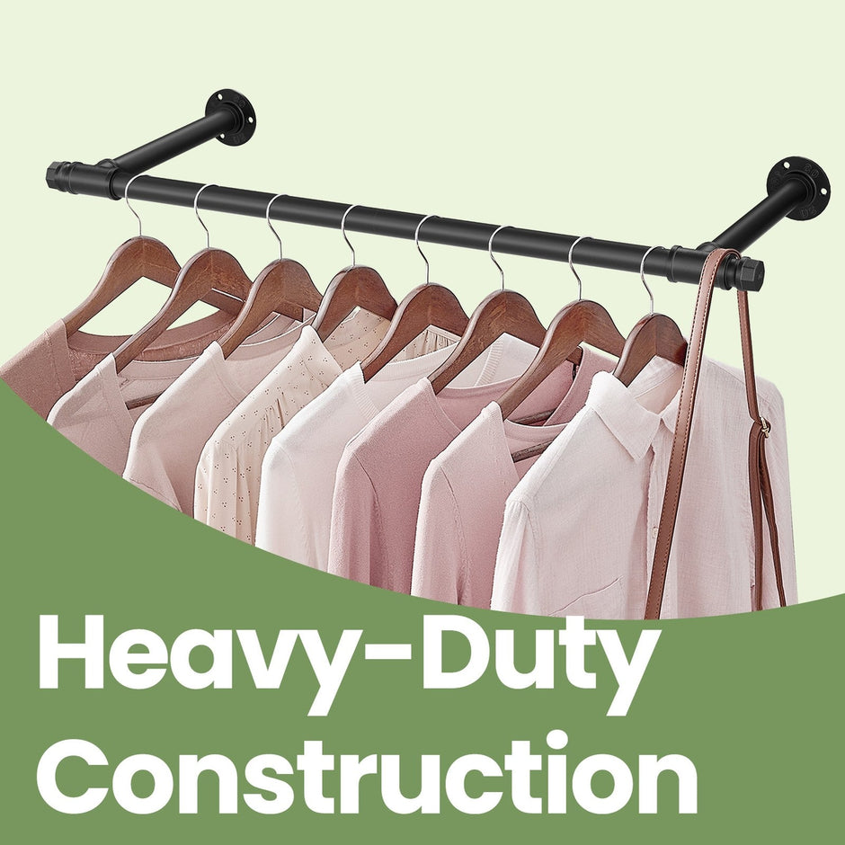 Wall-Mounted Clothes Rail – Steel – Black – Space-Saving Design with 60 kg Load Capacity