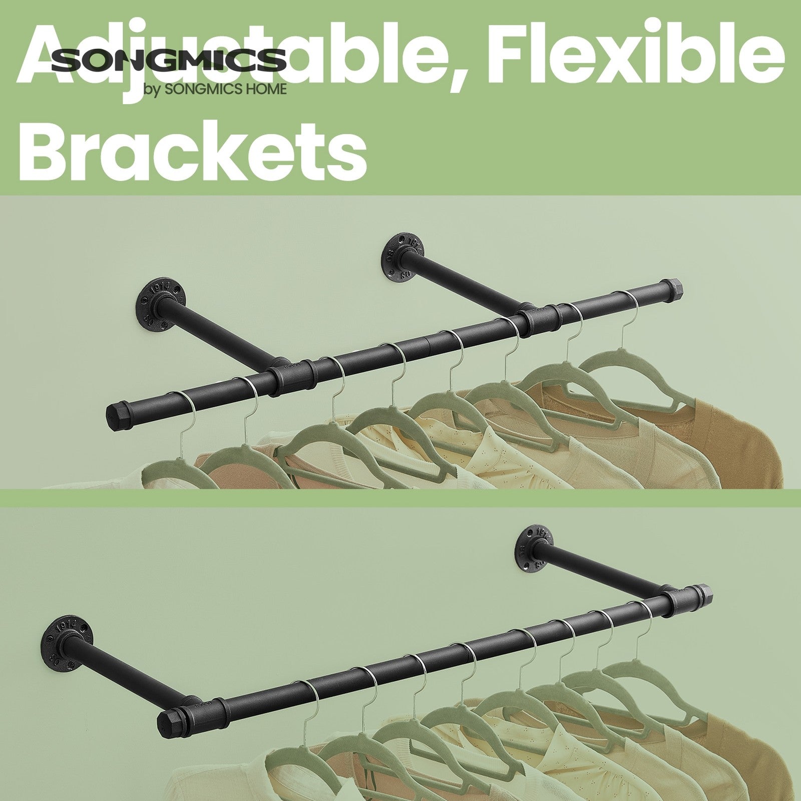 Wall-Mounted Clothes Rail – Steel – Black – Space-Saving Design with 60 kg Load Capacity