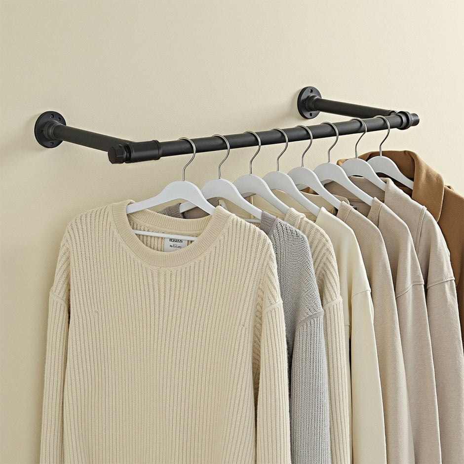 Clothes Rack – Steel – Black – Wall-Mounted, Industrial Design, Space-Saving