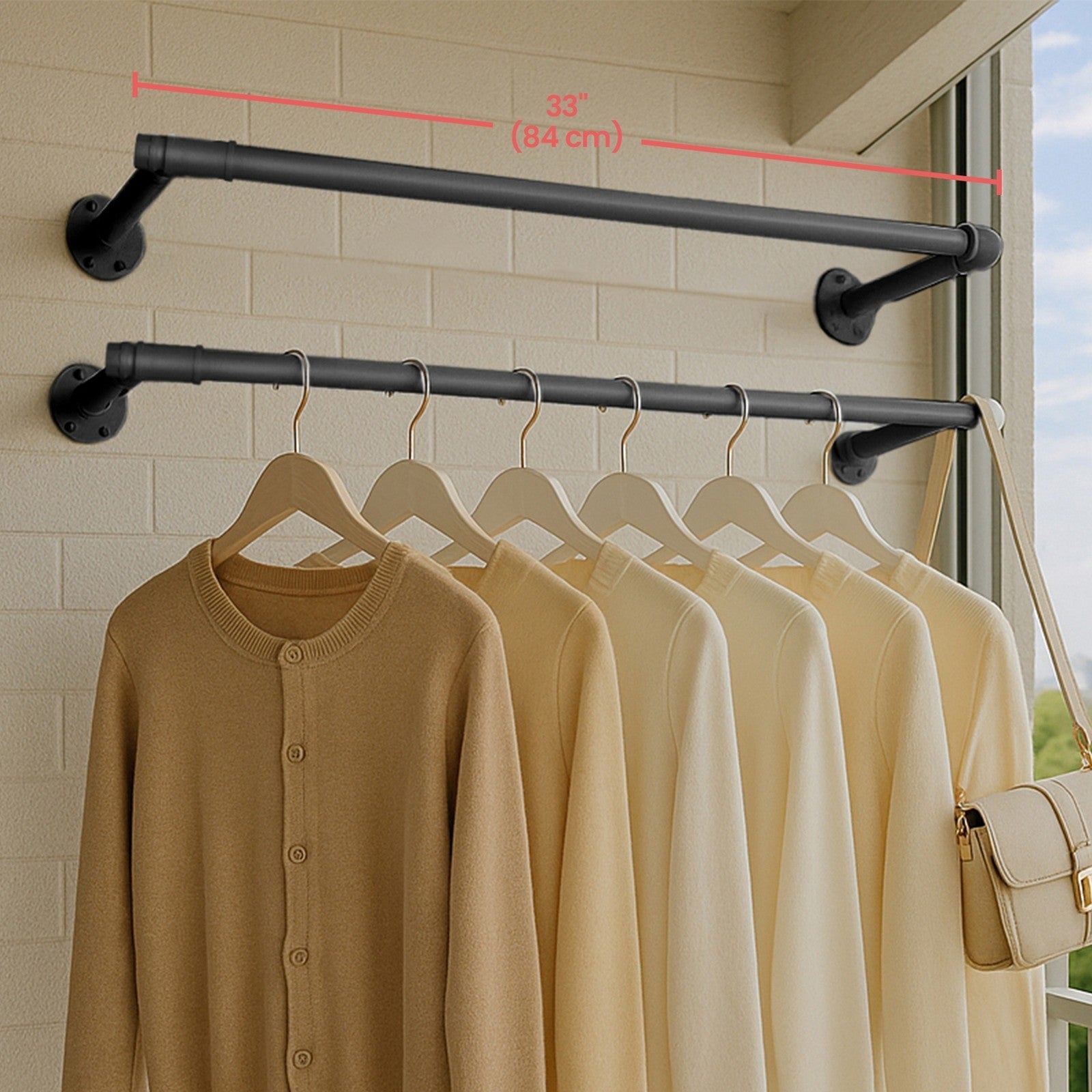 Clothes Rack – Steel – Black – Wall-Mounted, Industrial Design, Space-Saving