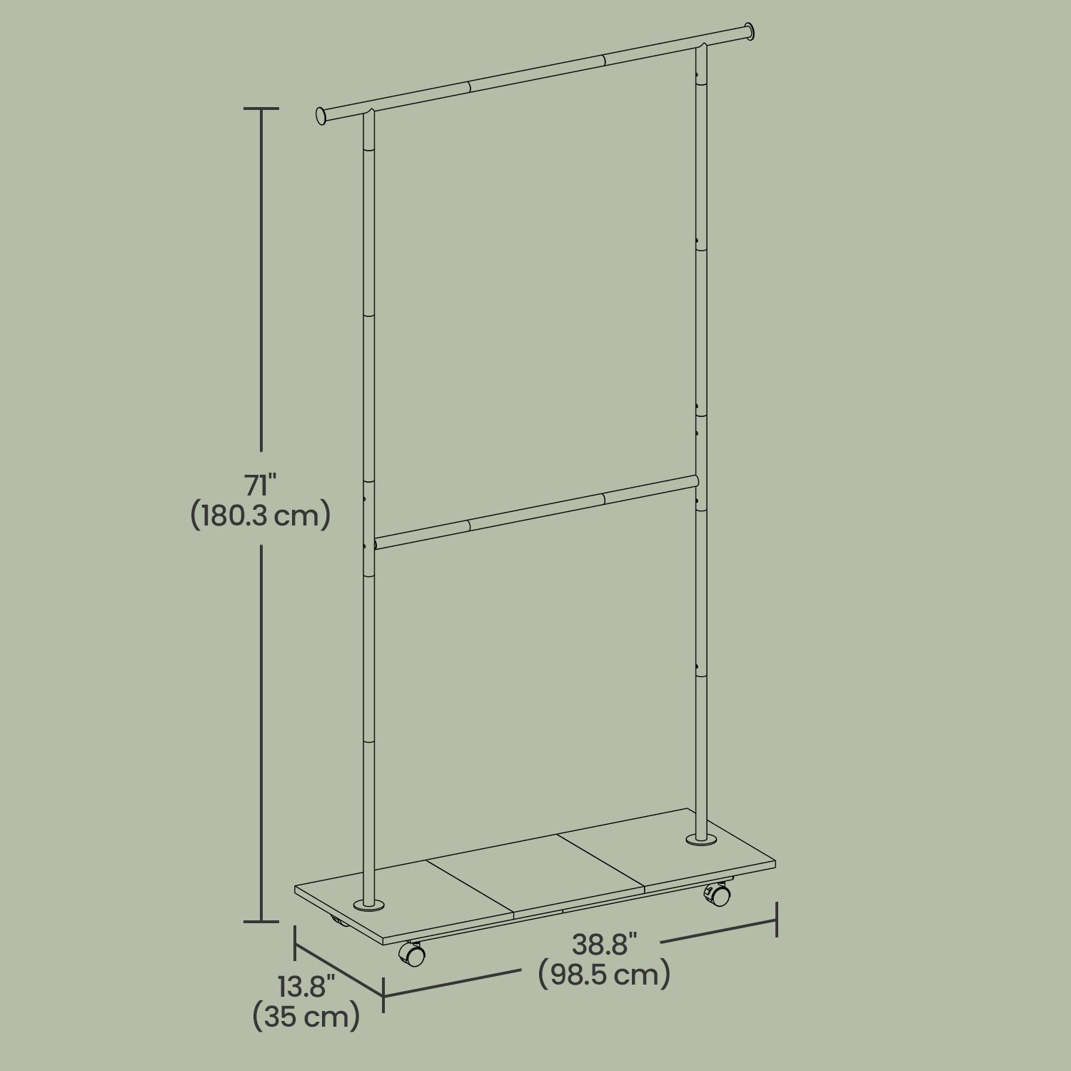 Mobile Garment Rack – Metal – Grey – Height-Adjustable with Double Hanging Rods and Storage Shelf