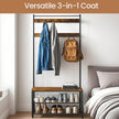 Coat Rack – Wood and Metal – Rustic Brown and Black – Hall Tree with Shoe Storage Bench