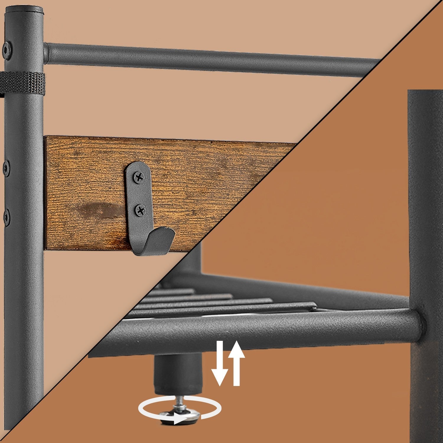 Coat Rack – Wood and Metal – Rustic Brown and Black – Hall Tree with Shoe Storage Bench