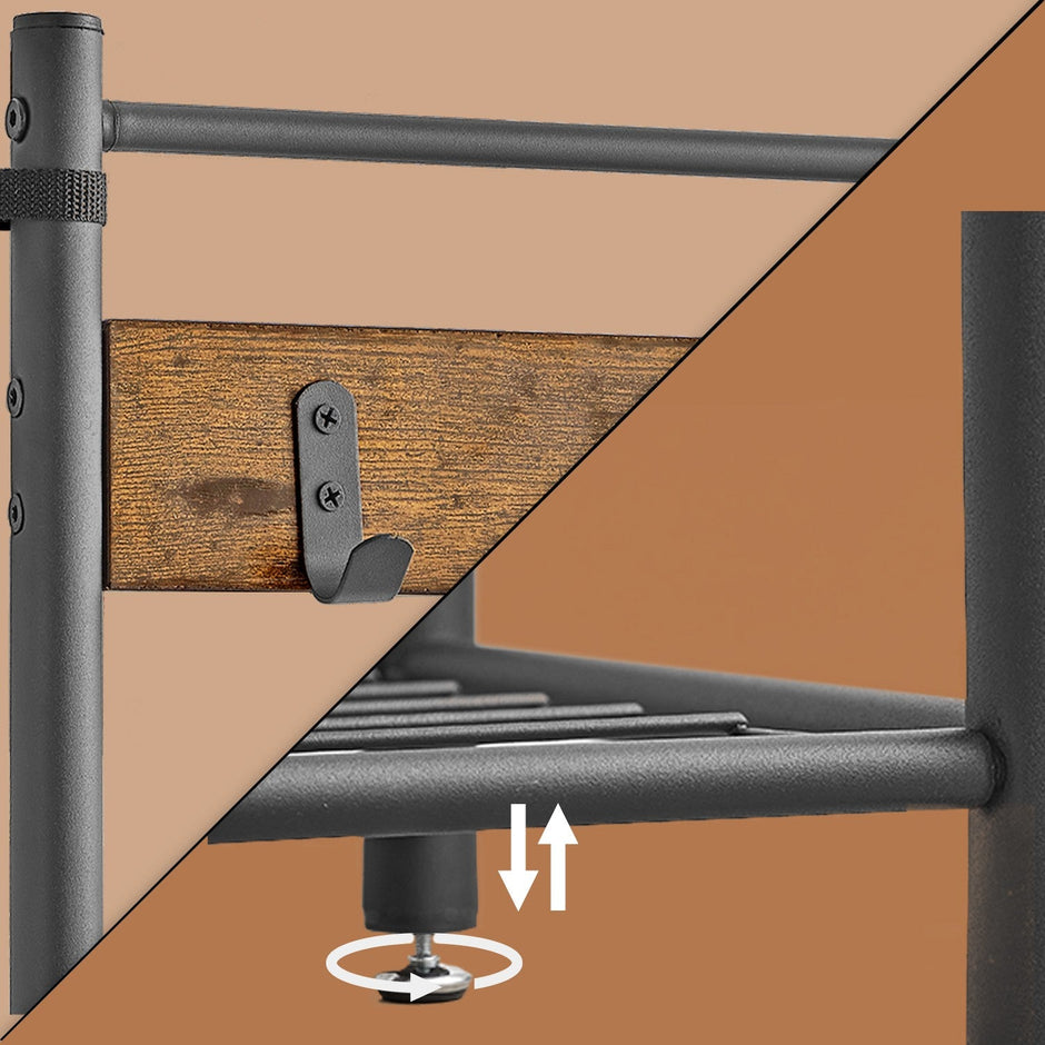Coat Rack – Wood and Metal – Rustic Brown and Black – Hall Tree with Shoe Storage Bench