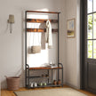 Coat Rack Stand – Wood and Metal – Rustic Brown and Black – Hall Tree with Bench and Shoe Storage, 9 Removable Hooks