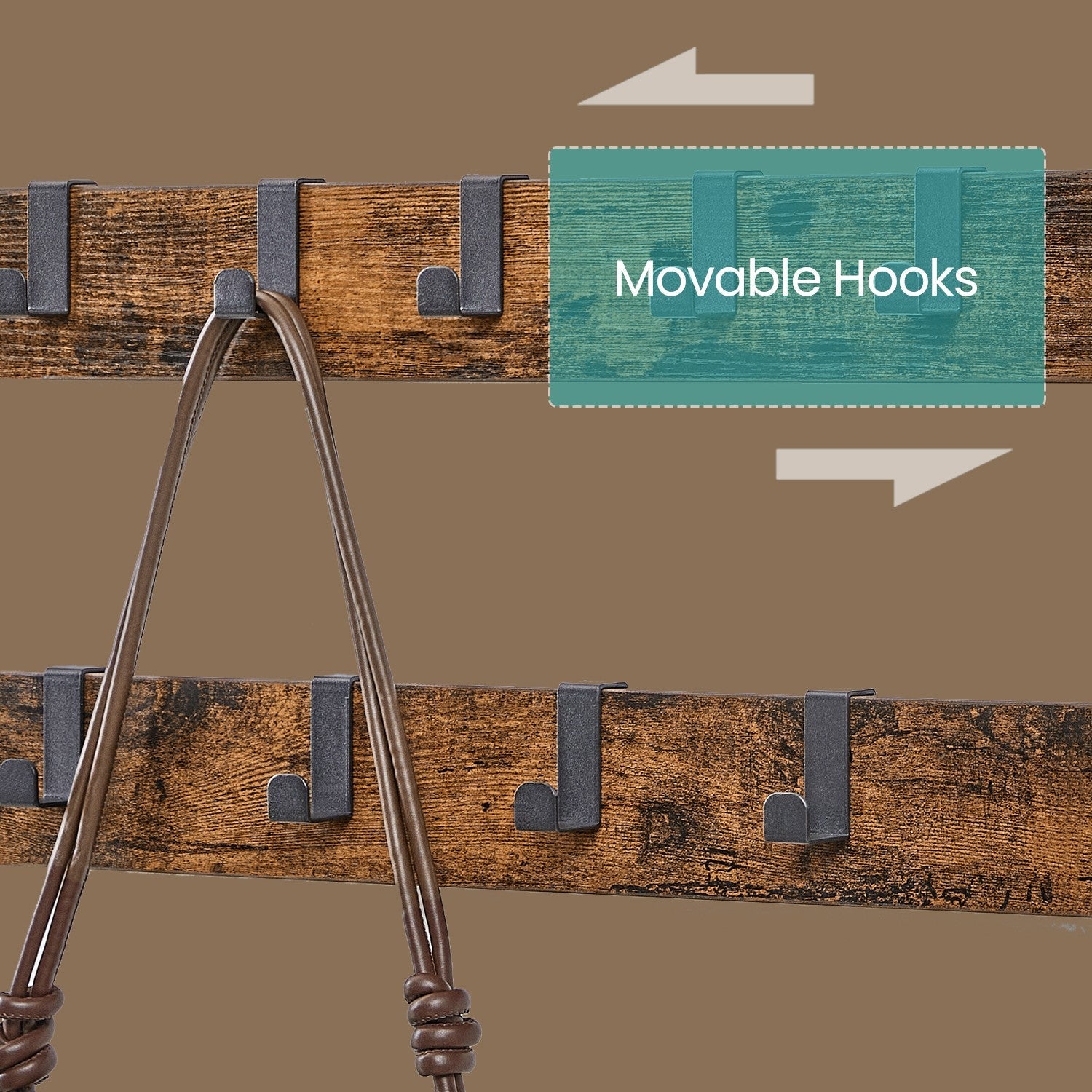 Hall Tree – Metal and Wood – Greige and Black – Entryway Bench with Coat Rack and Shoe Storage, 9 Movable Hooks