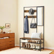 Coat Rack – MDF – Camel Brown and Ink Black – With Mirror and Shoe Storage