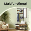 Coat Rack – MDF – Camel Brown and Ink Black – With Mirror and Shoe Storage