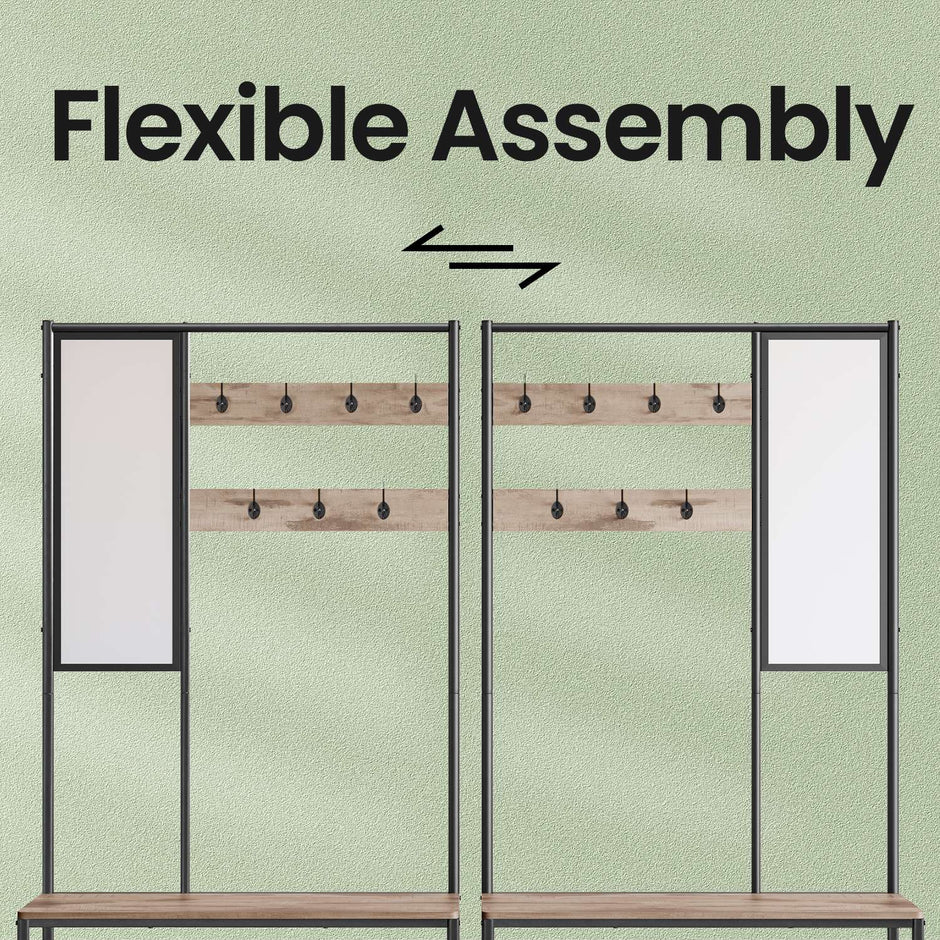 Coat Rack – MDF – Camel Brown and Ink Black – With Mirror and Shoe Storage