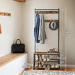 Coat and Shoe Rack – Metal and Wood – Greige and Black – With Storage Bench