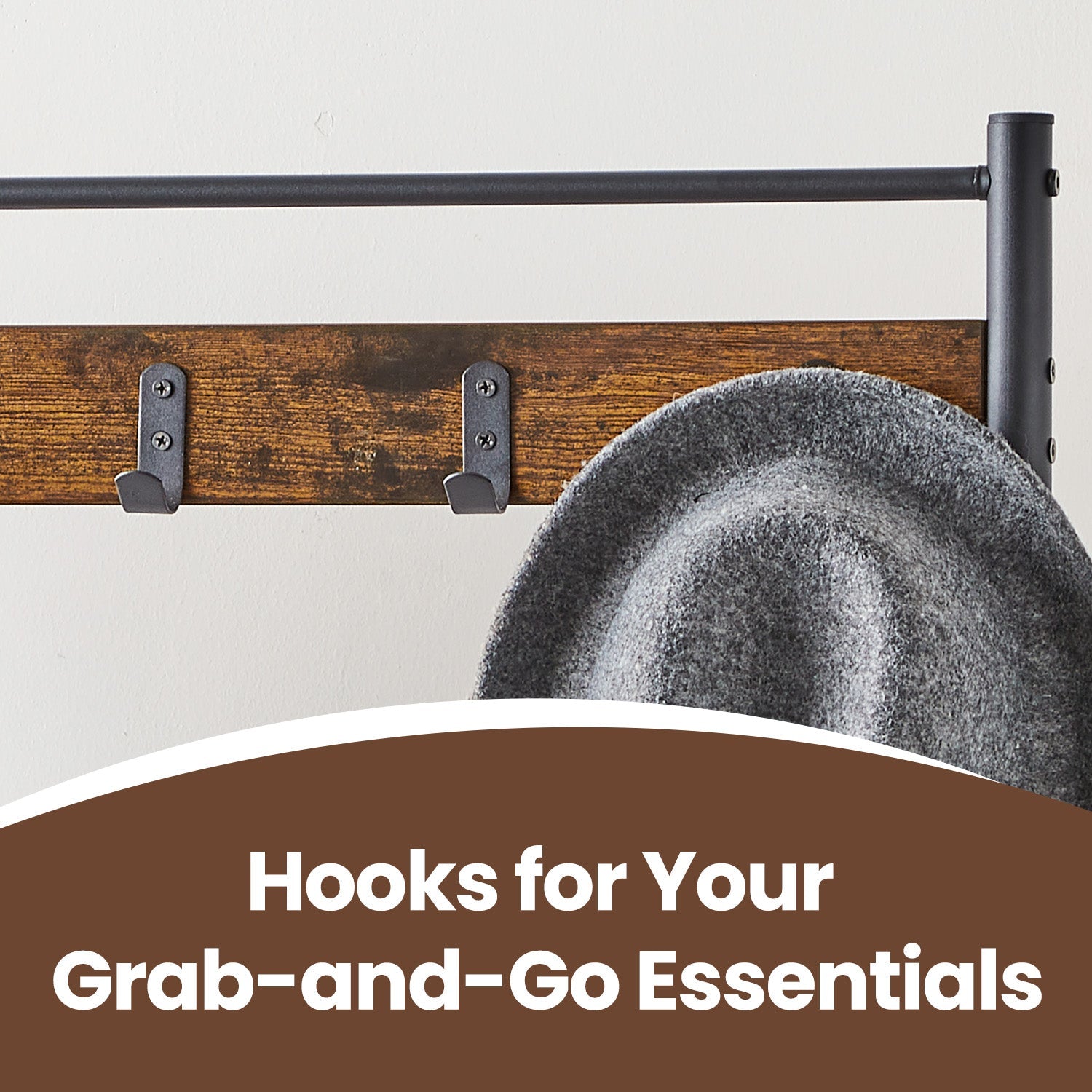 Coat and Shoe Rack – Metal and Wood – Greige and Black – With Storage Bench