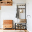Coat and Shoe Rack – Wood and Metal – Greige and Black – With Storage Bench