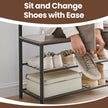 Coat and Shoe Rack – Wood and Metal – Greige and Black – With Storage Bench