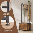 Industrial Hall Tree – Wood and Metal – Rustic Brown and Black – Bench with Shoe Storage, 7 Hooks, and Shelf