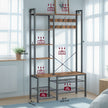 Hall Tree – Wood – Vintage Brown and Ink Black – With Bench and 5 Storage Shelves
