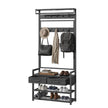 Coat Rack with Shoe Bench – Engineered Wood – Dark Gray – Includes Drawers and Hooks
