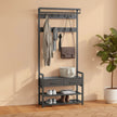 Coat Rack with Shoe Bench – Engineered Wood – Dark Gray – Includes Drawers and Hooks