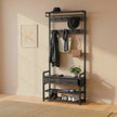 Coat Rack with Shoe Bench – Engineered Wood – Dark Gray – Includes Drawers and Hooks