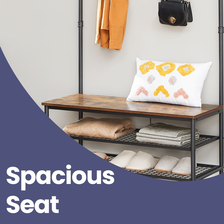 Hall Tree – Steel – Industrial Style – Multifunctional with Shoe Storage and 9 Hooks