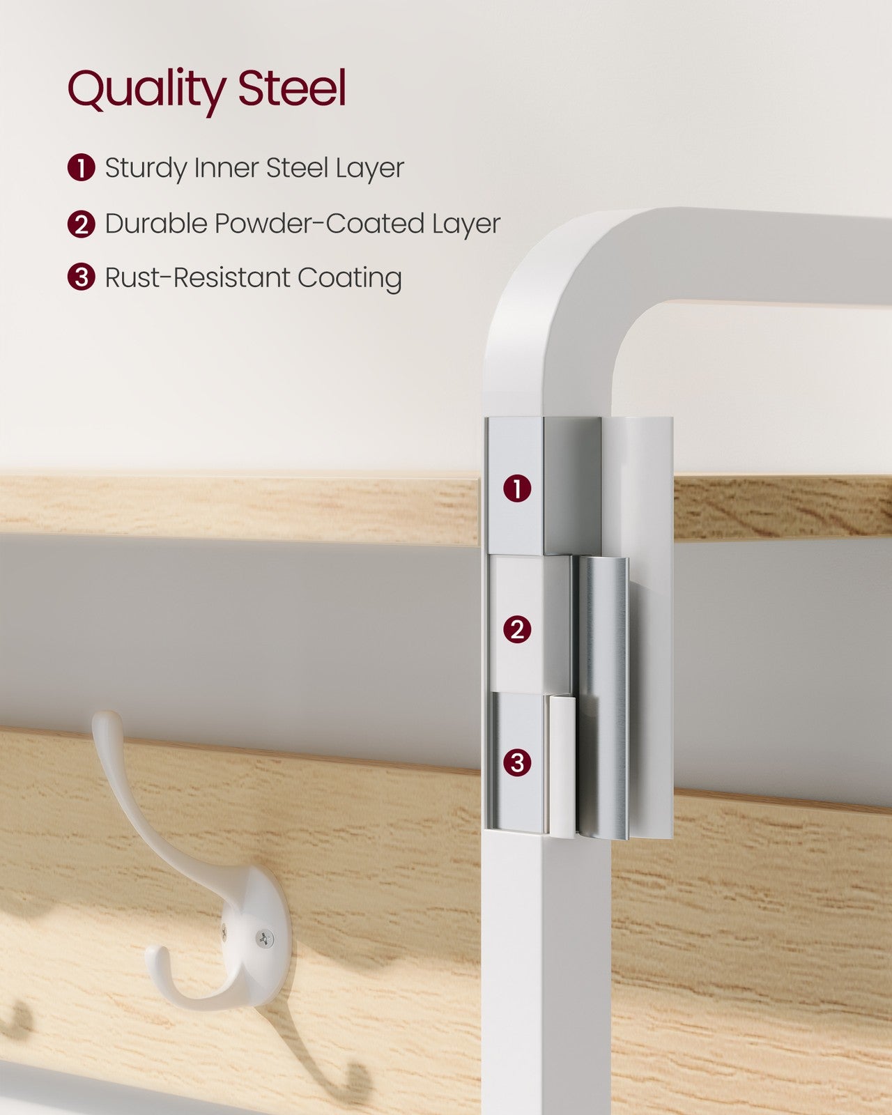 Coat Rack with Shoe Storage – Wood – Golden Oak and Cloud White – Industrial Style with Bench and 9 Hooks