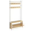 Coat Rack with Shoe Storage – Wood – Golden Oak and Cloud White – Industrial Style with Bench and 9 Hooks