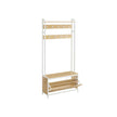 Coat Rack with Shoe Storage – Wood – Golden Oak and Cloud White – Industrial Style with Bench and 9 Hooks