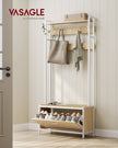 Coat Rack with Shoe Storage – Wood – Golden Oak and Cloud White – Industrial Style with Bench and 9 Hooks