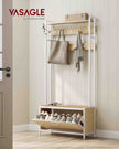Coat Rack with Shoe Storage – Wood – Golden Oak and Cloud White – Industrial Style with Bench and 9 Hooks