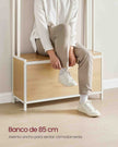 Coat Rack with Shoe Storage – Wood – Golden Oak and Cloud White – Industrial Style with Bench and 9 Hooks
