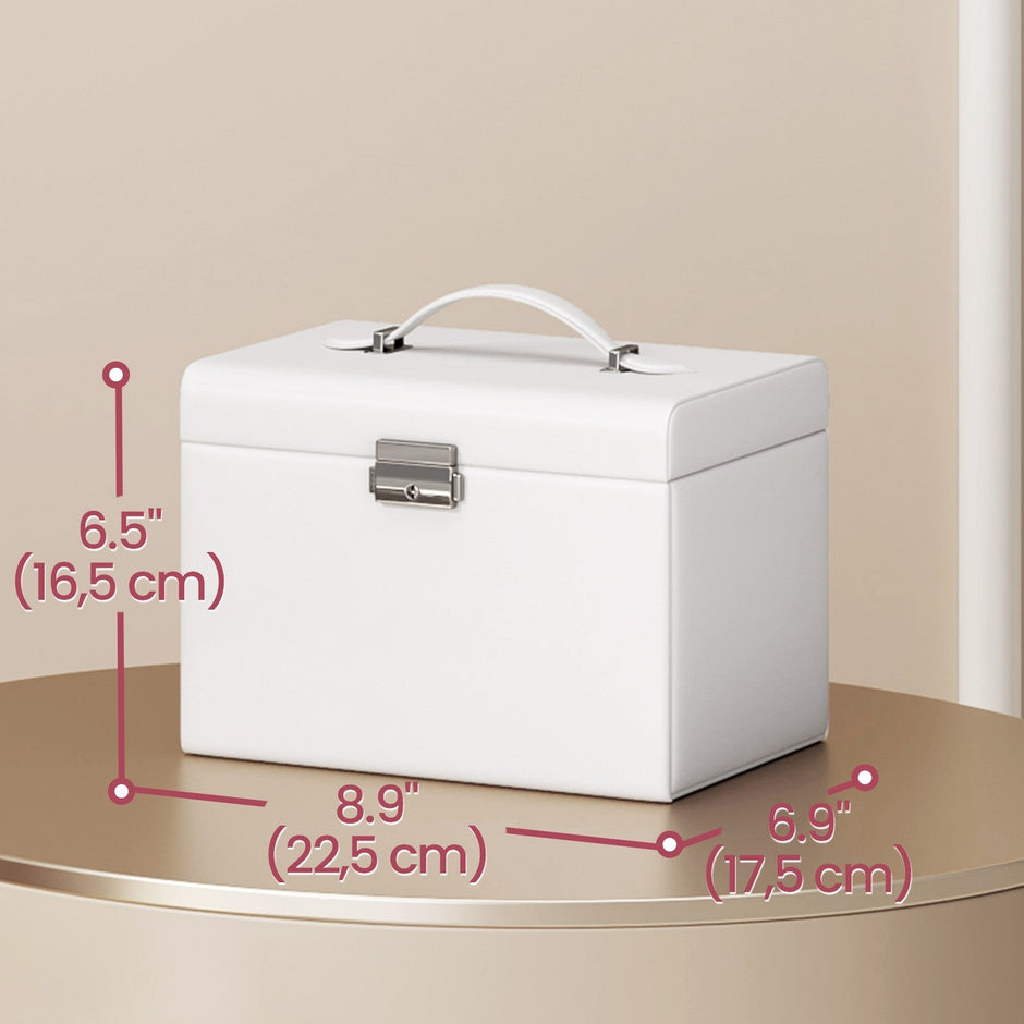 Lockable Travel Jewellery Box – Wood – Grey – 4-Tier Organizer with Mirror and 3 Drawers