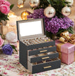 Jewelry Box – Glass – Grey and Gold – 4-Tier Organizer with 3 Drawers