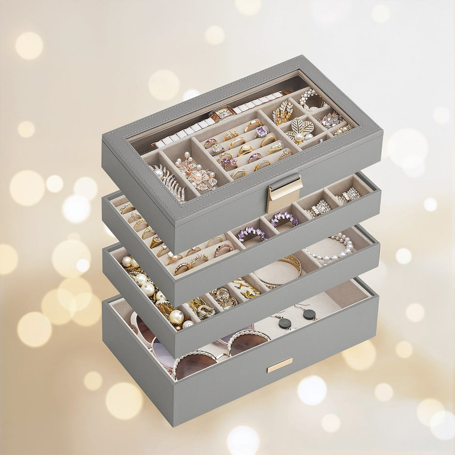 4-Tier Stackable Jewellery Organiser – Clear Glass – Drawer Design – Elegant Storage Solution