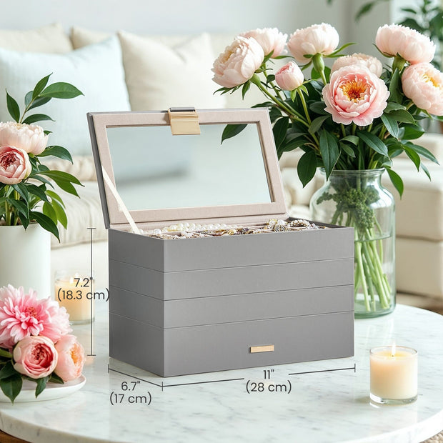 4-Tier Stackable Jewellery Organiser – Clear Glass – Drawer Design – Elegant Storage Solution