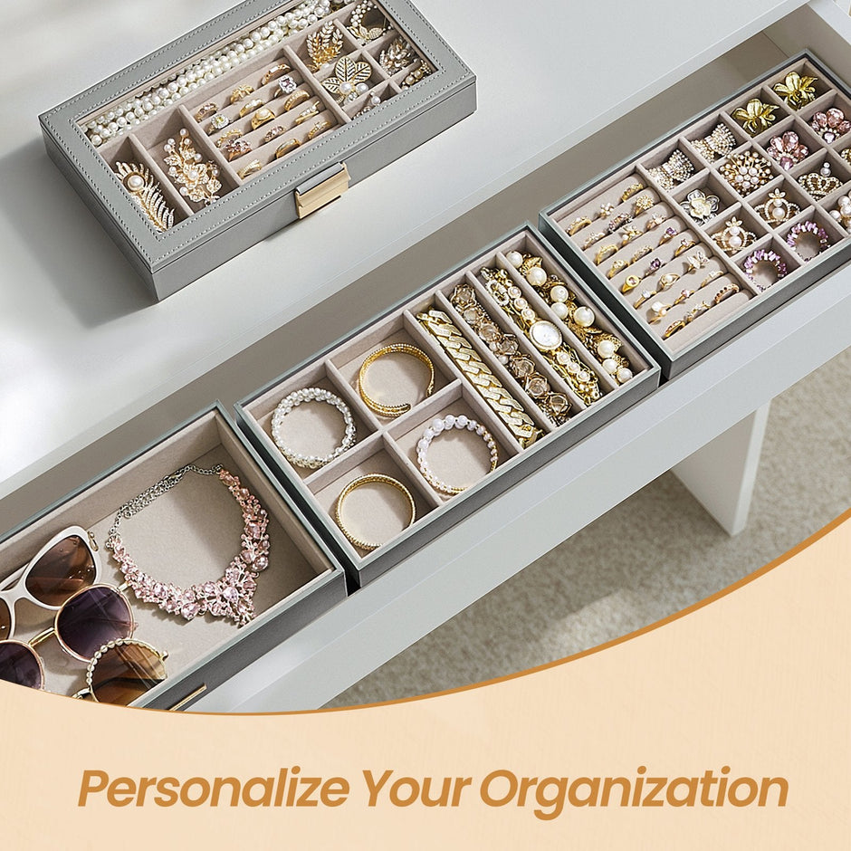 4-Tier Stackable Jewellery Organiser – Clear Glass – Drawer Design – Elegant Storage Solution