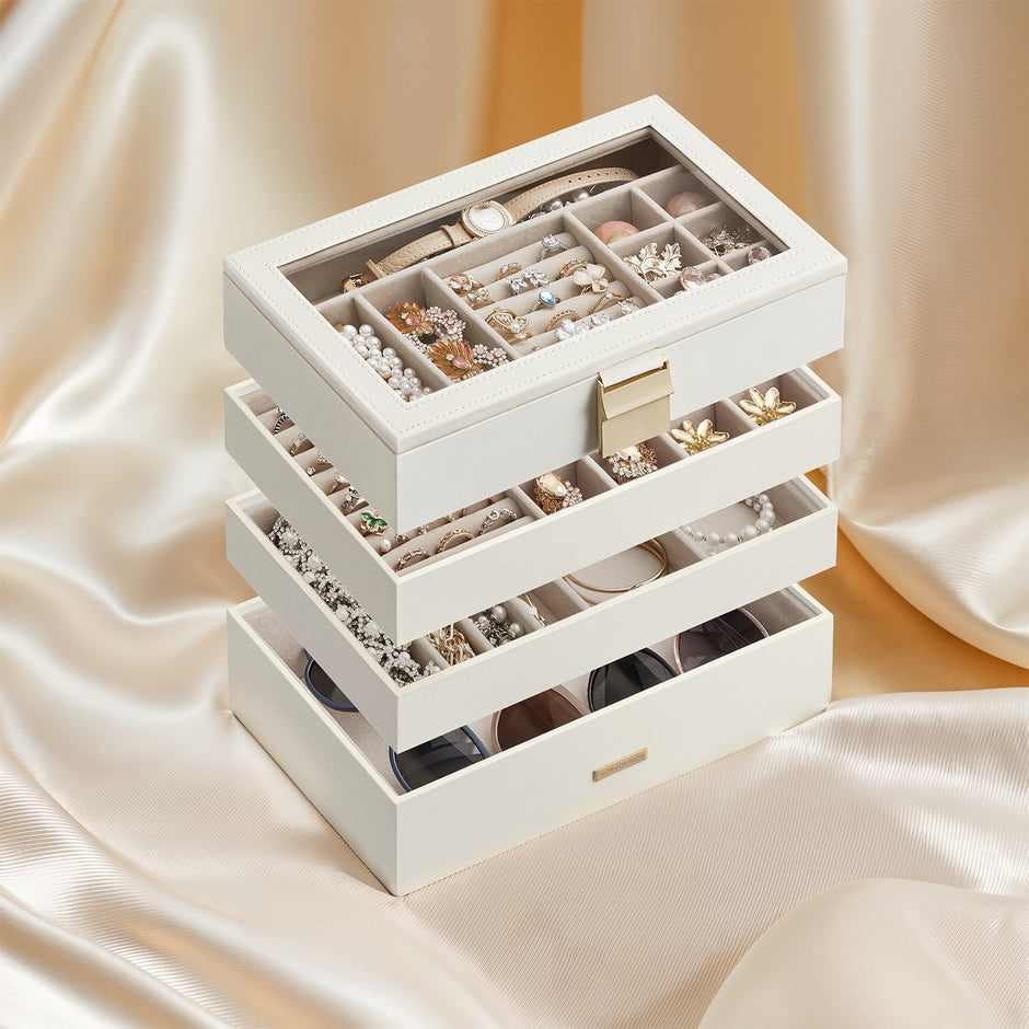 4-Tier Stackable Jewellery Organiser – Clear Glass – Drawer Design – Elegant Storage Solution