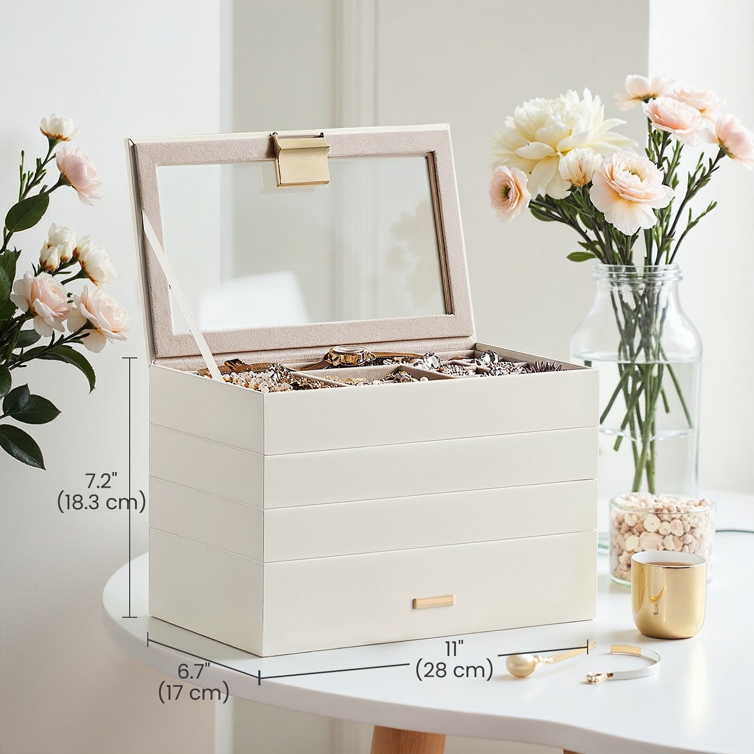 4-Tier Stackable Jewellery Organiser – Clear Glass – Drawer Design – Elegant Storage Solution